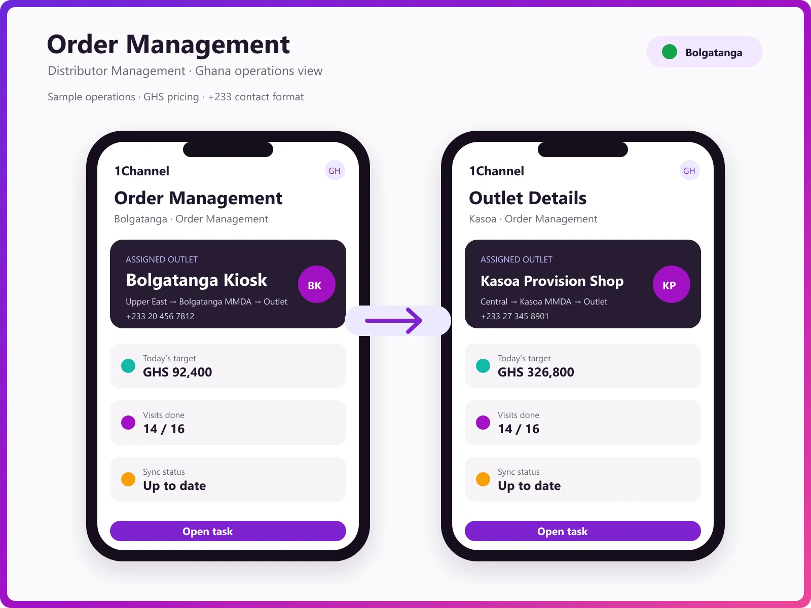 Distributor order management mobile app showing order booking, approval status, and delivery tracking