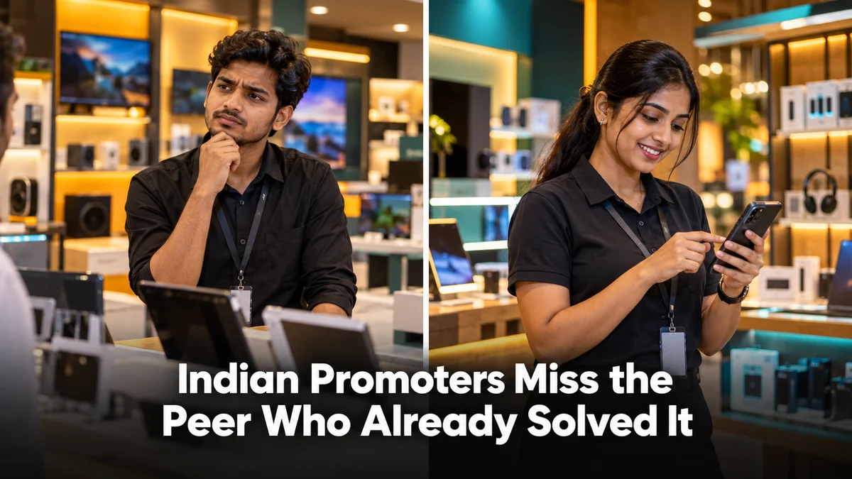 Indian retail promoters exchanging practical store experience through team communication