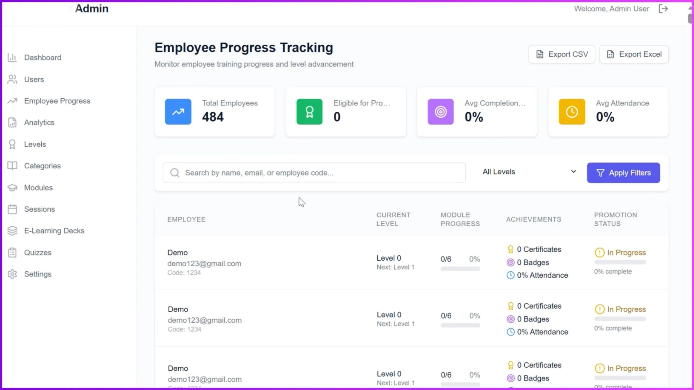LMS admin dashboard and analytics