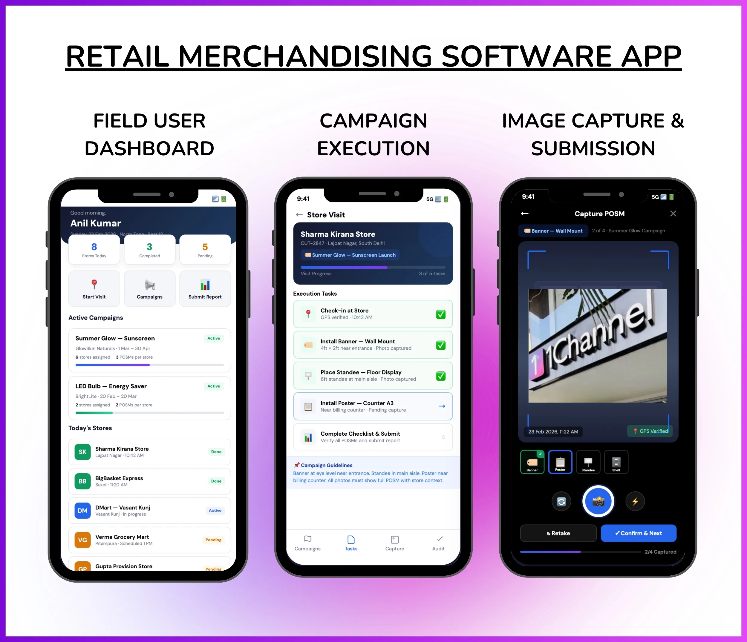 Field user campaign execution and image submission mobile app