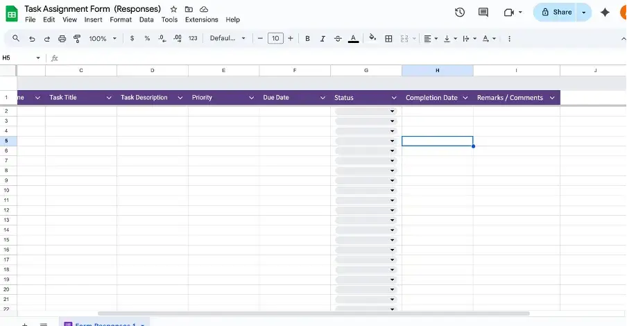 Adding status and tracking columns to the spreadsheet