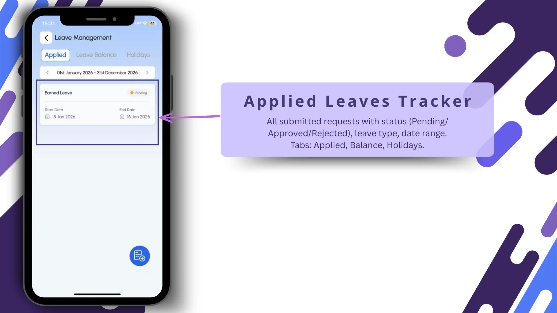 Applied leaves tracker screen