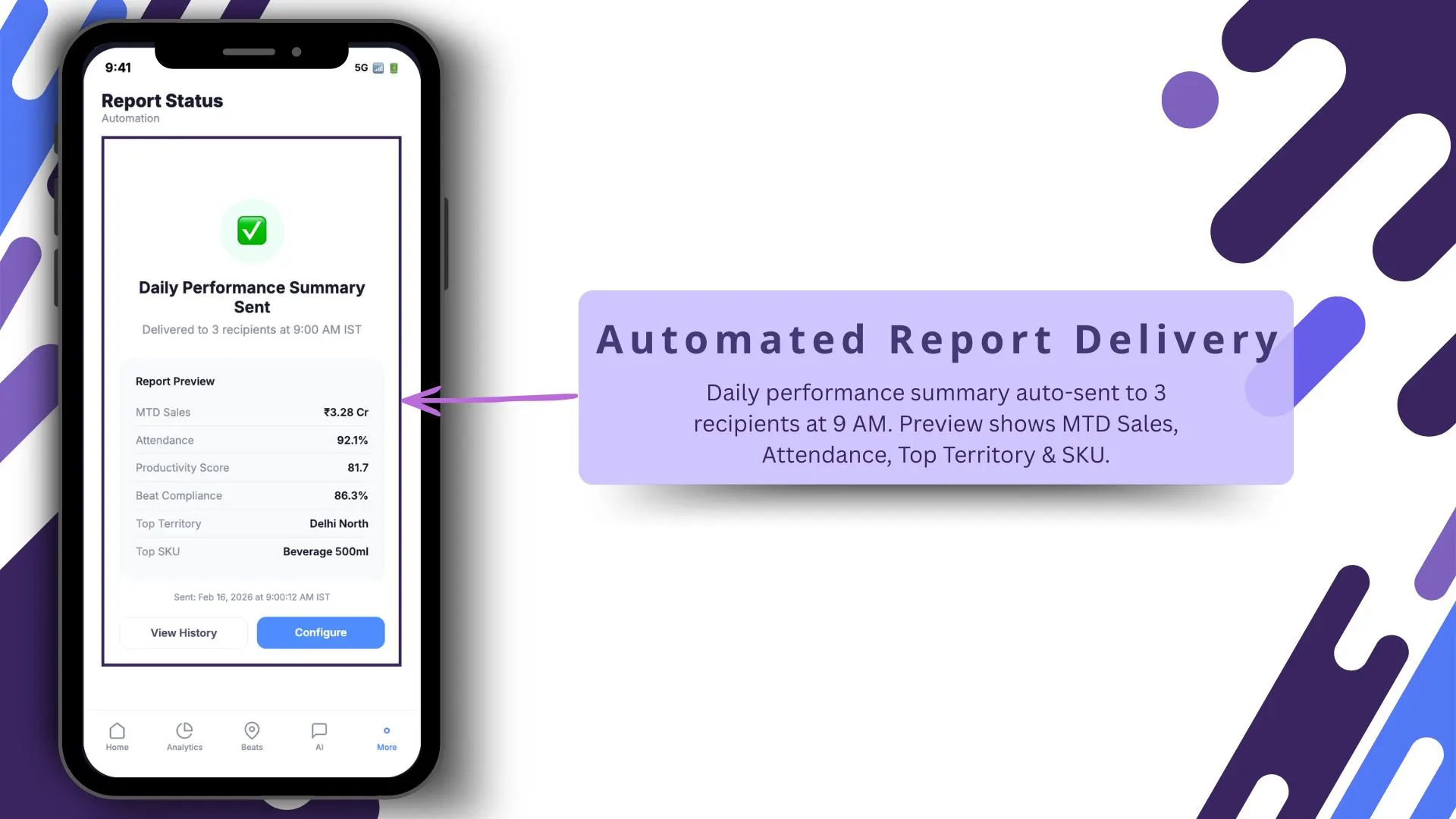 Automated report delivery screen