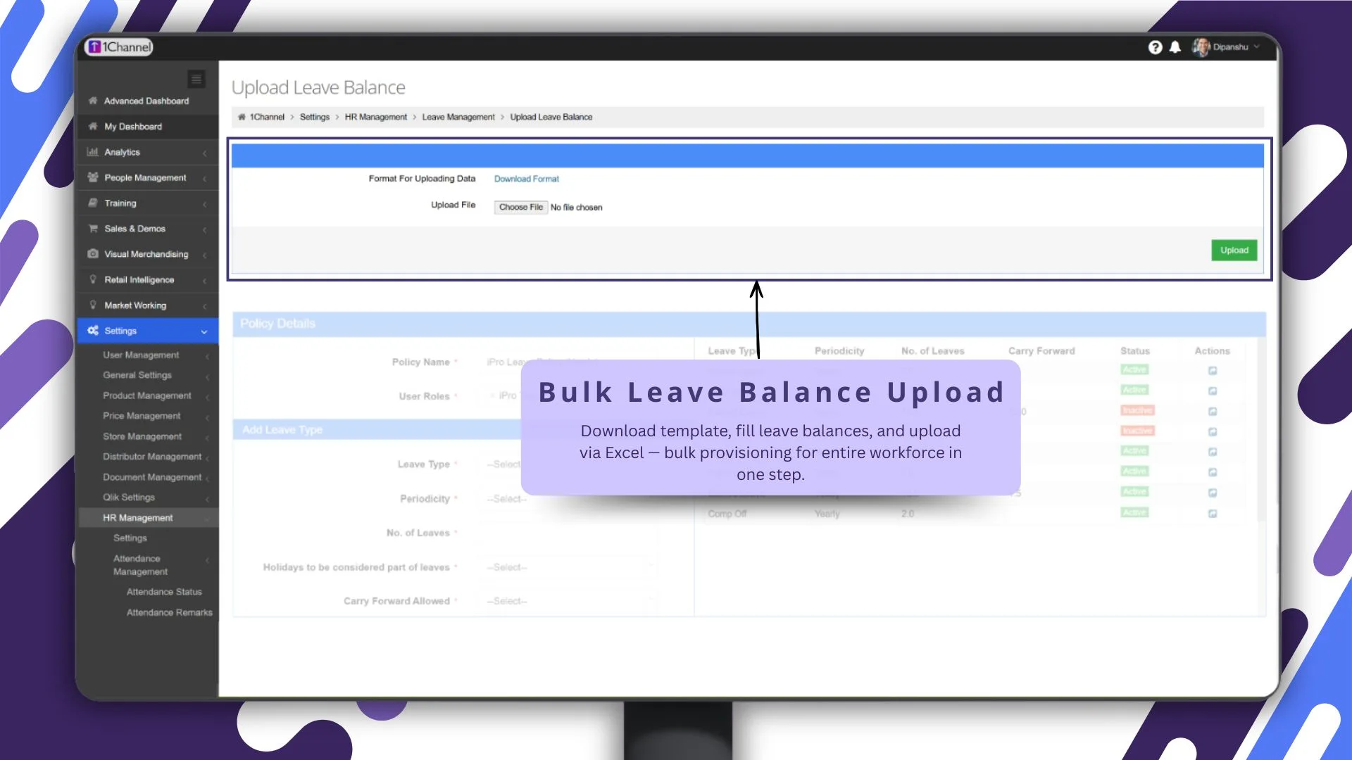 Bulk leave balance upload screen