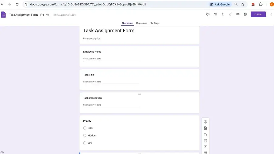 Creating a Google Form for task assignment