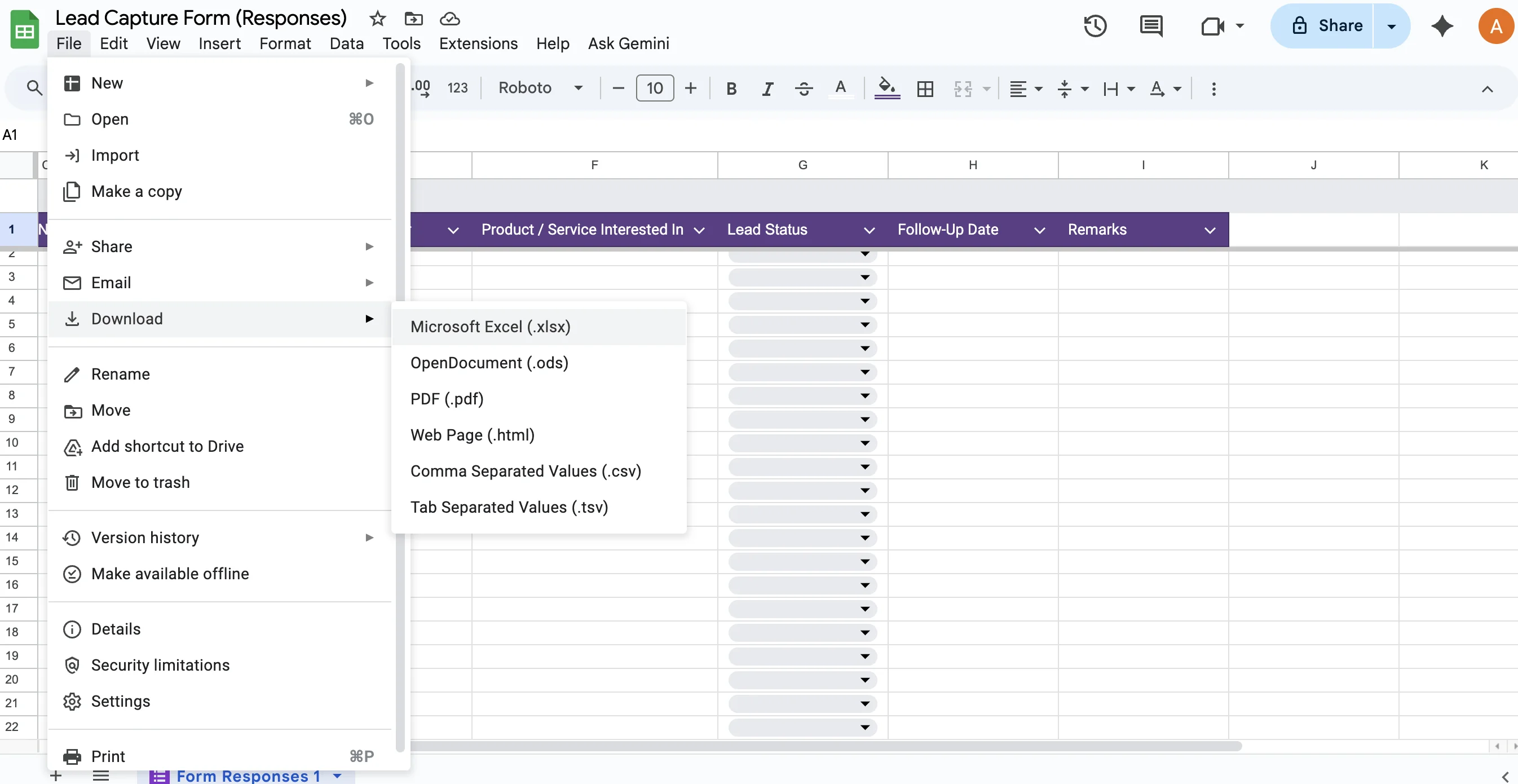 Backing up lead management data from Google Sheets