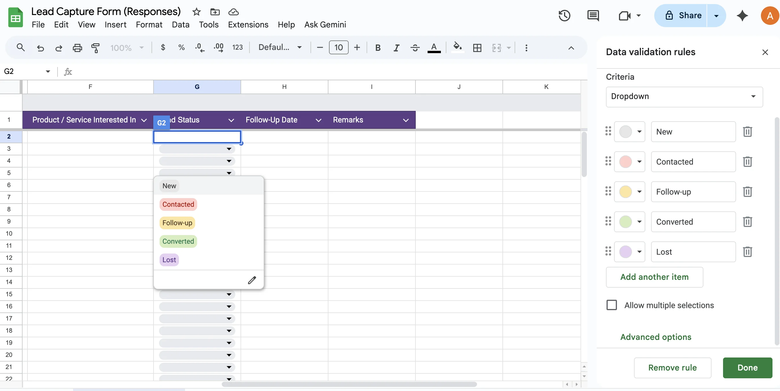 Sharing Google Sheets lead tracker with team members