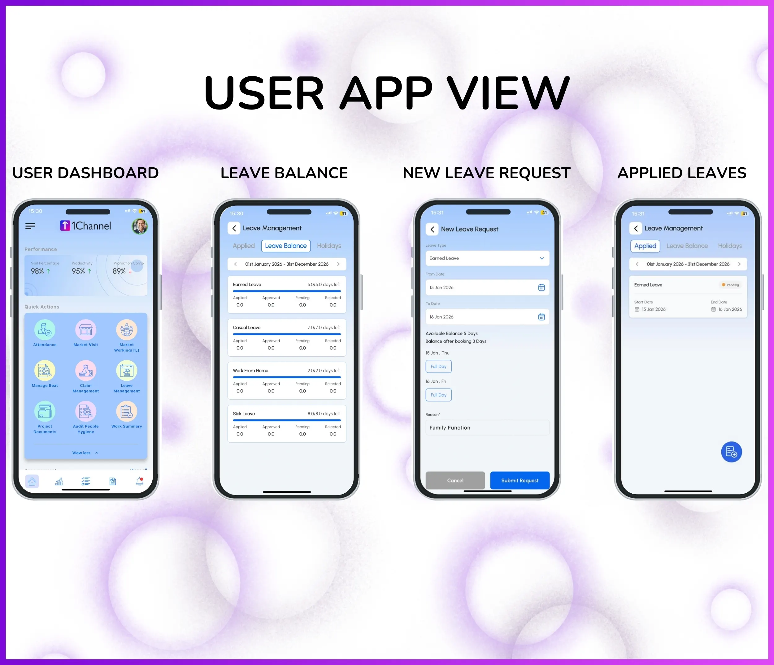 Leave application interface on the SFA mobile app