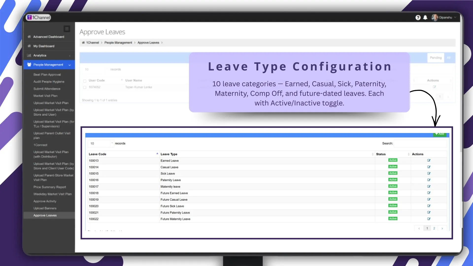 Leave type configuration screen