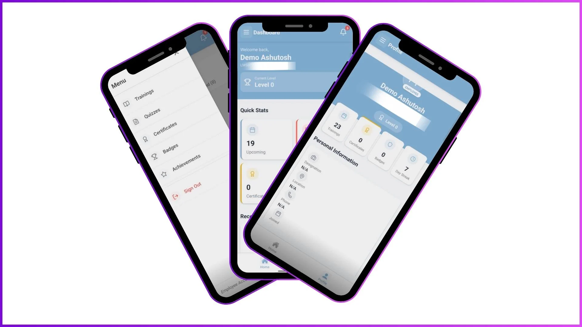 Mobile app showing real-time progress for employees and trainers