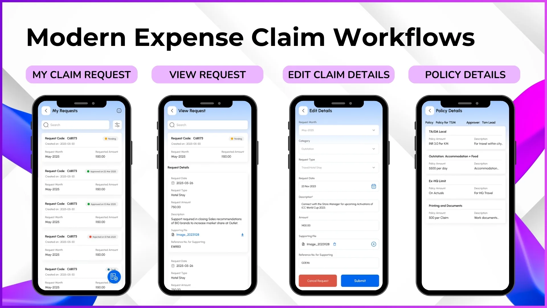 Modern expense claim workflows integrated with field activity data