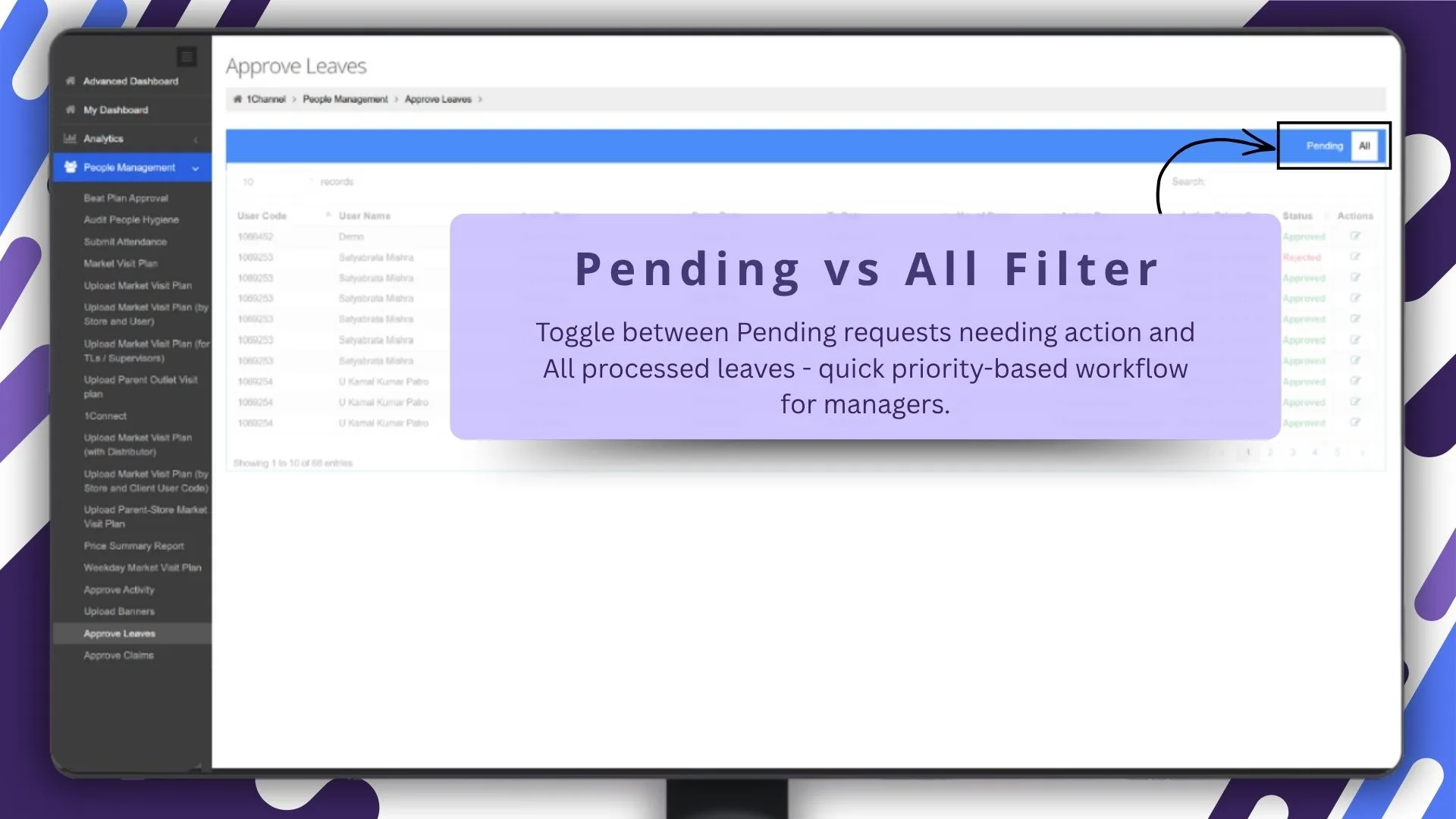 Pending vs all requests filter screen
