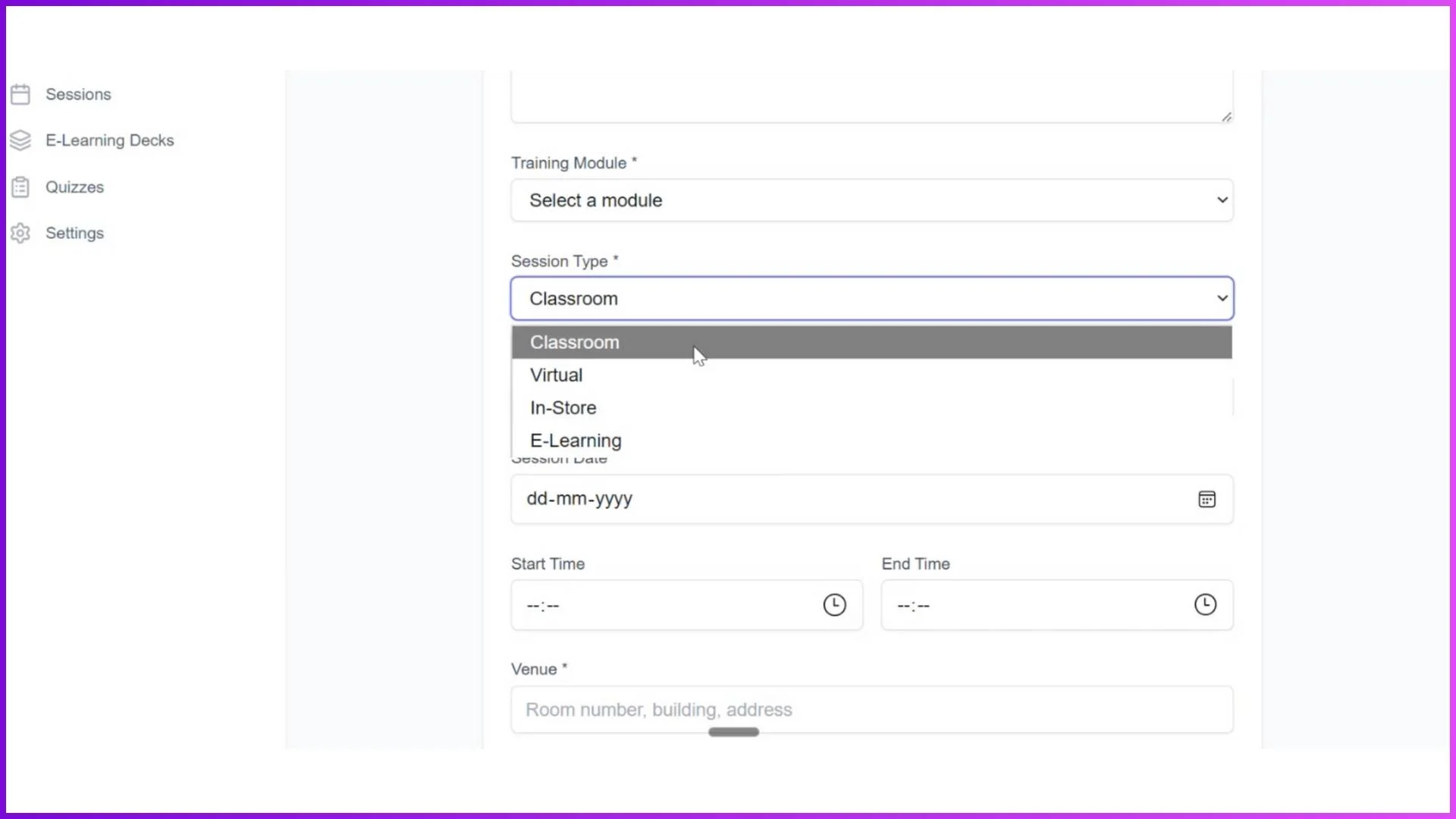 Session tracking with attendance and participation data