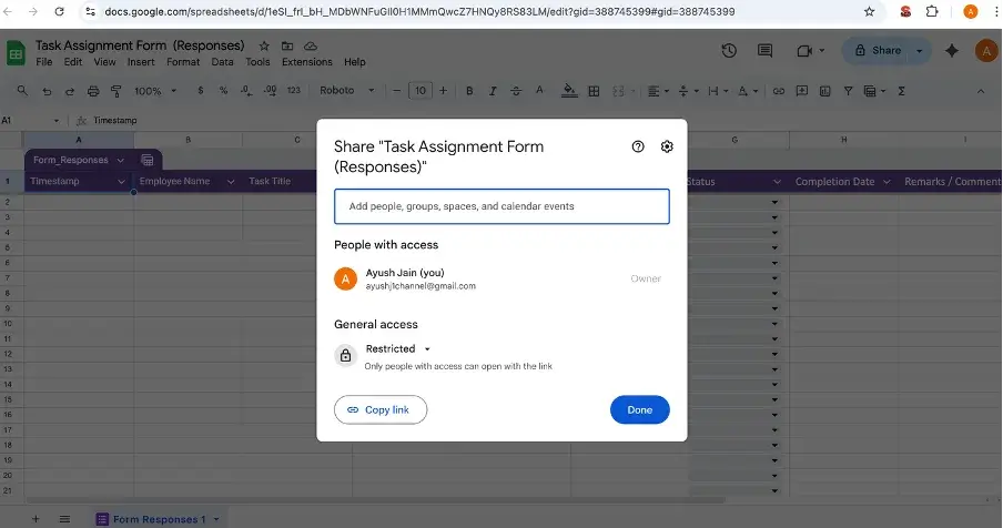 Sharing the task tracker with team members
