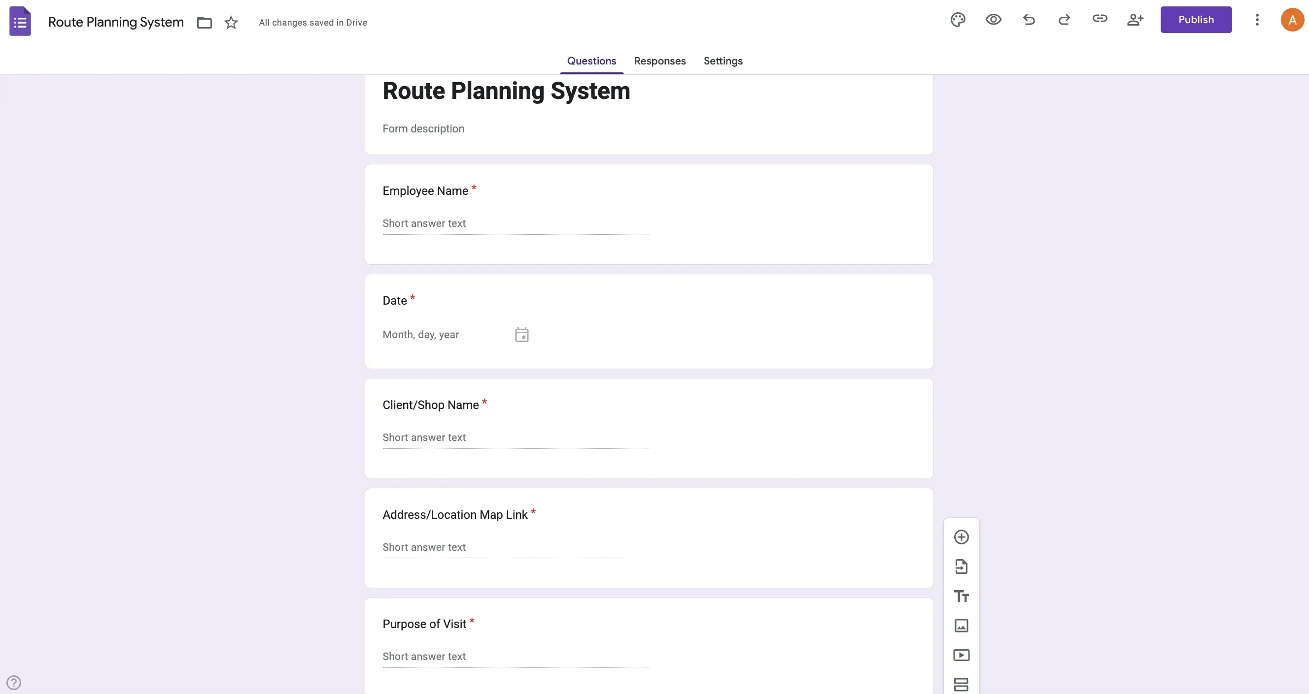 Adding employee name, date, client name, address, and purpose fields