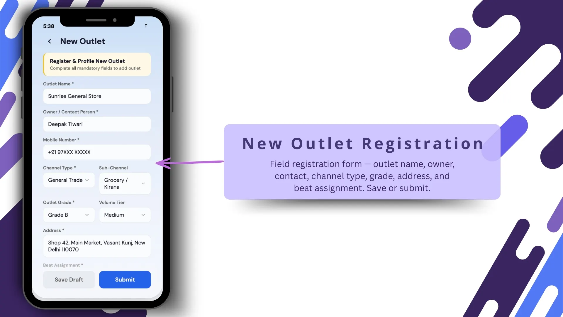 New outlet registration screen on the Malaysian store visit tracking app