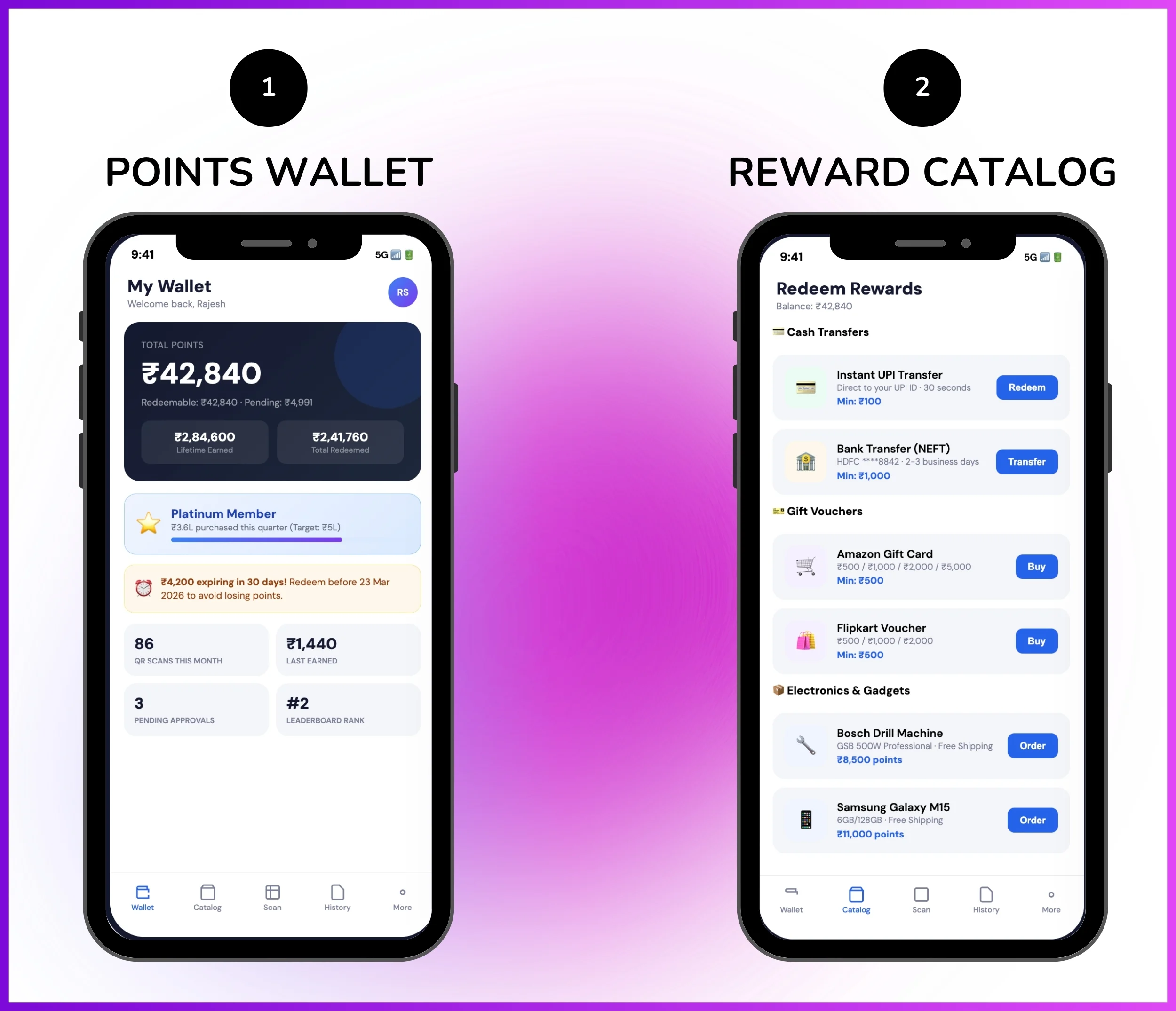 Points wallet and reward catalogue mobile app