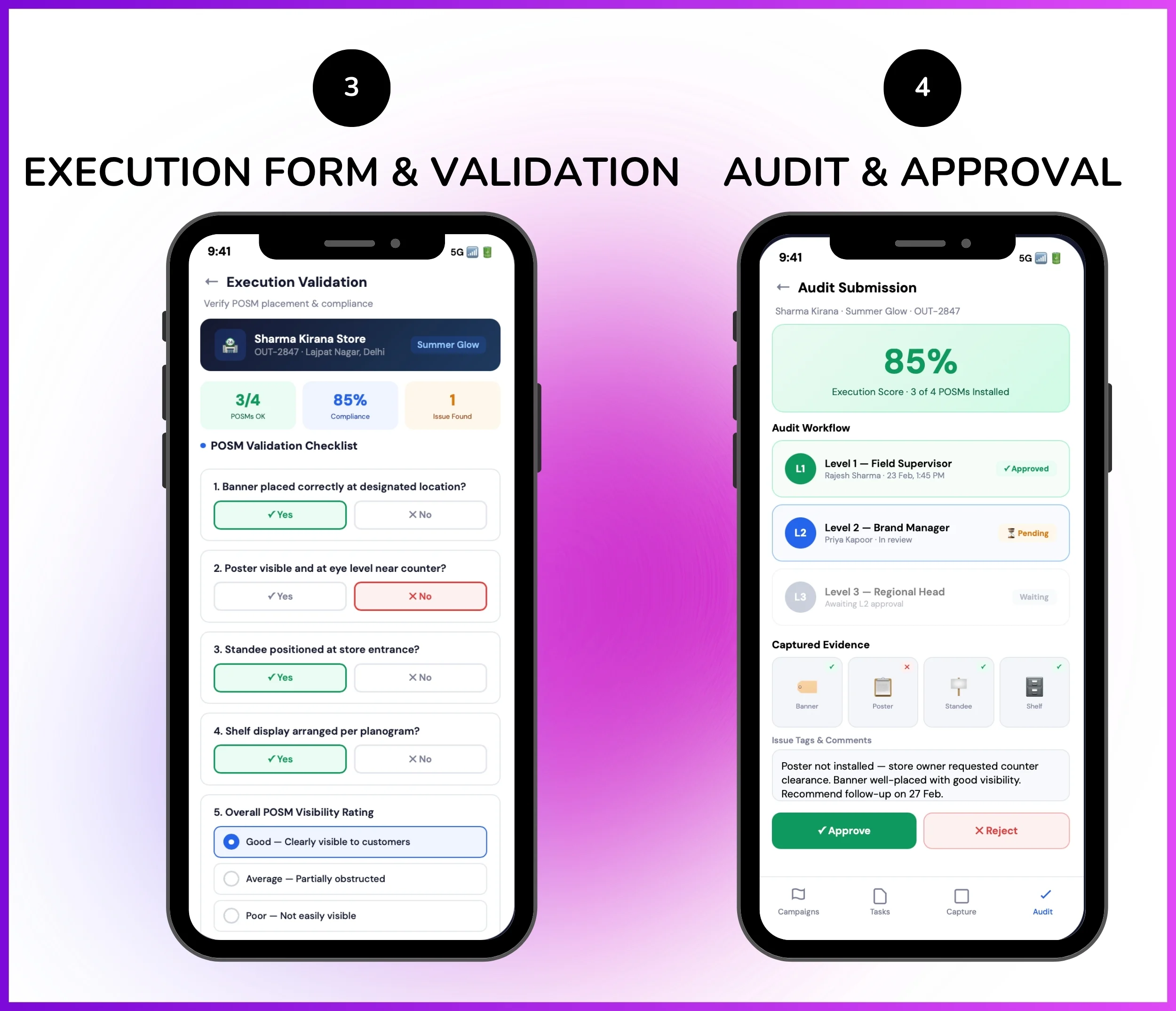 Execution form validation and audit approval mobile screen