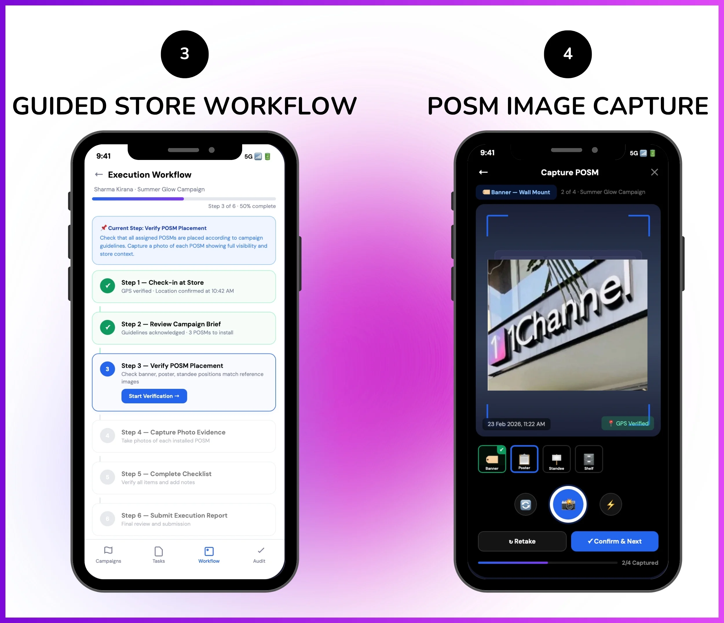 Guided store workflow and POSM image capture mobile screen
