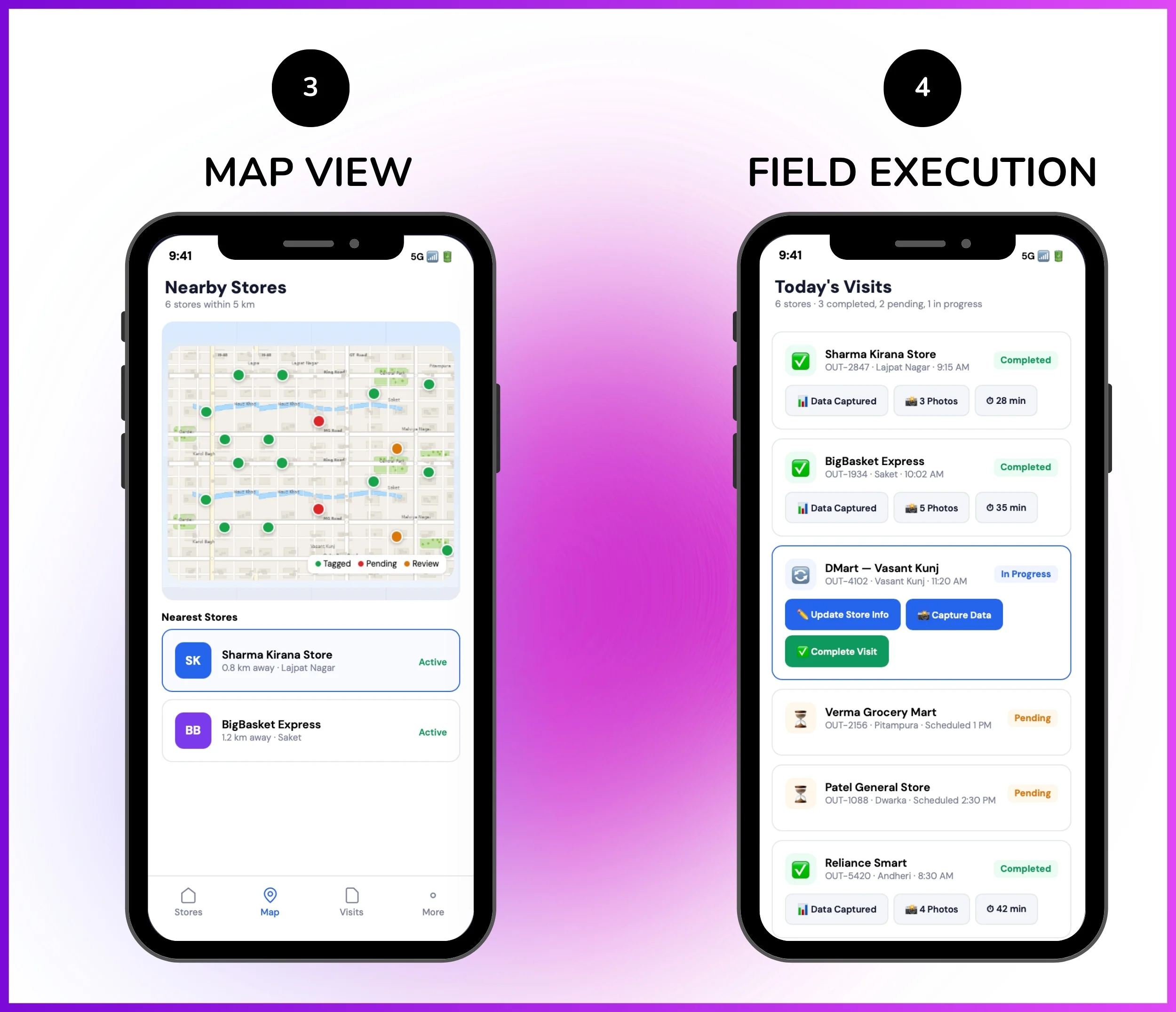 Map view and field execution mobile screen