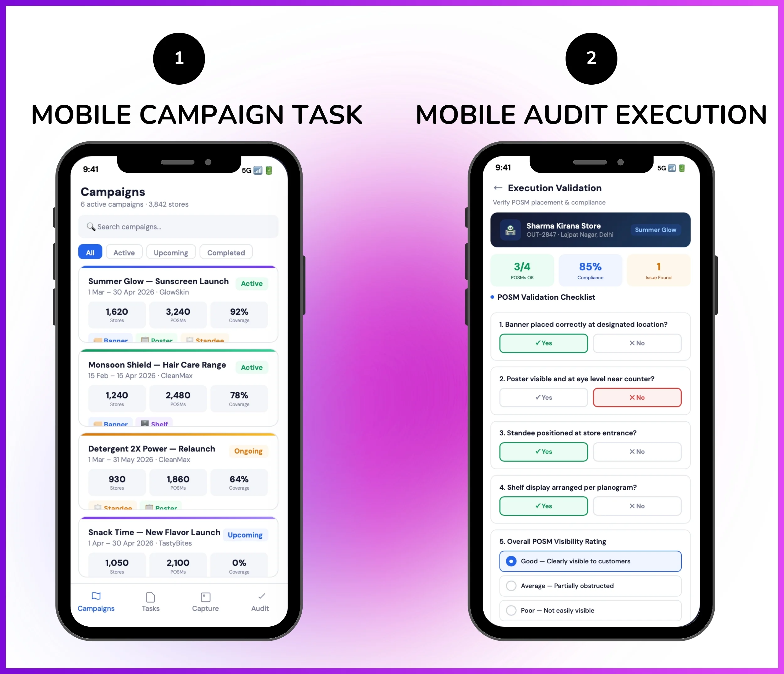 Mobile campaign task and audit execution screen