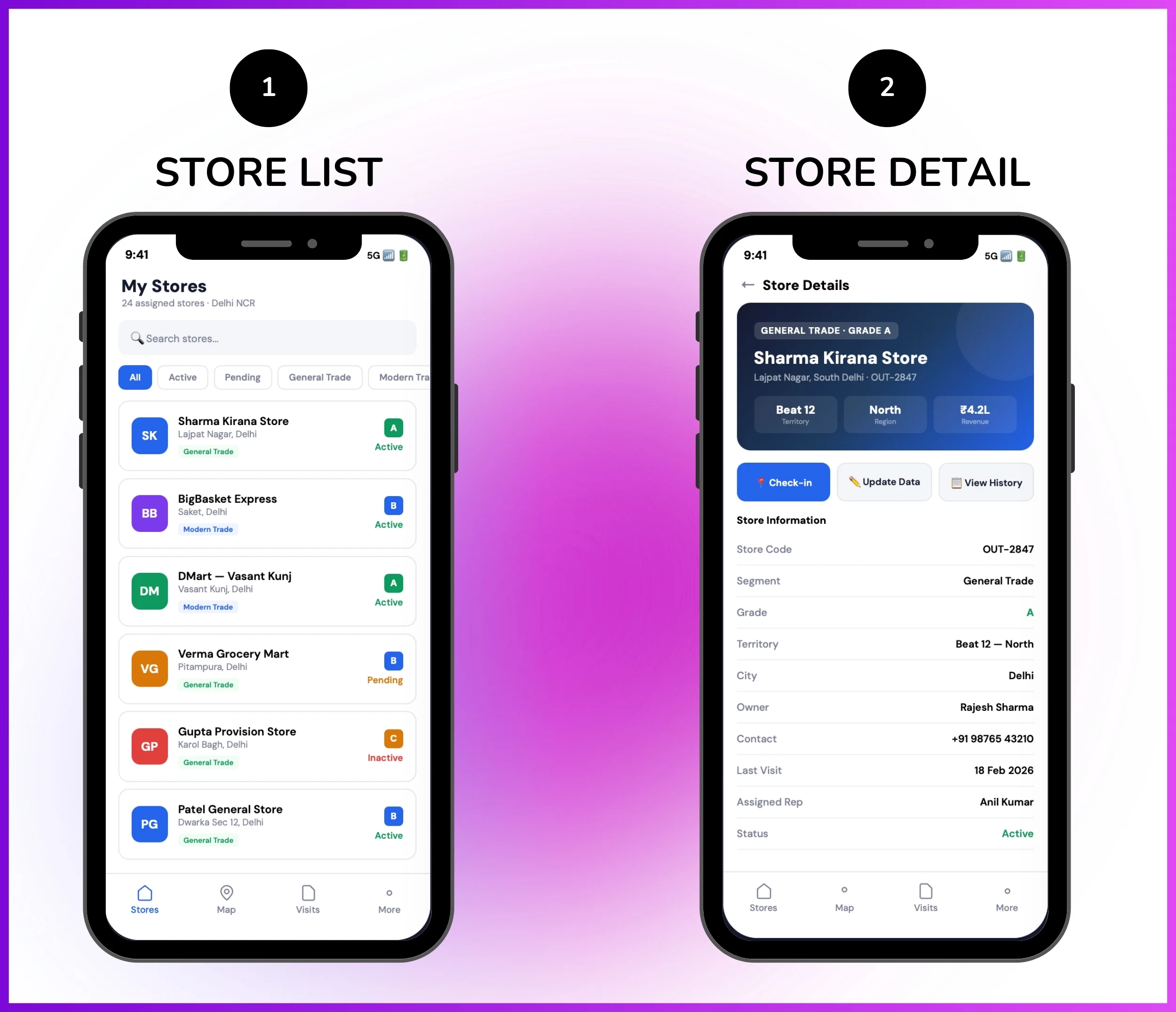 Store list and store detail mobile screen
