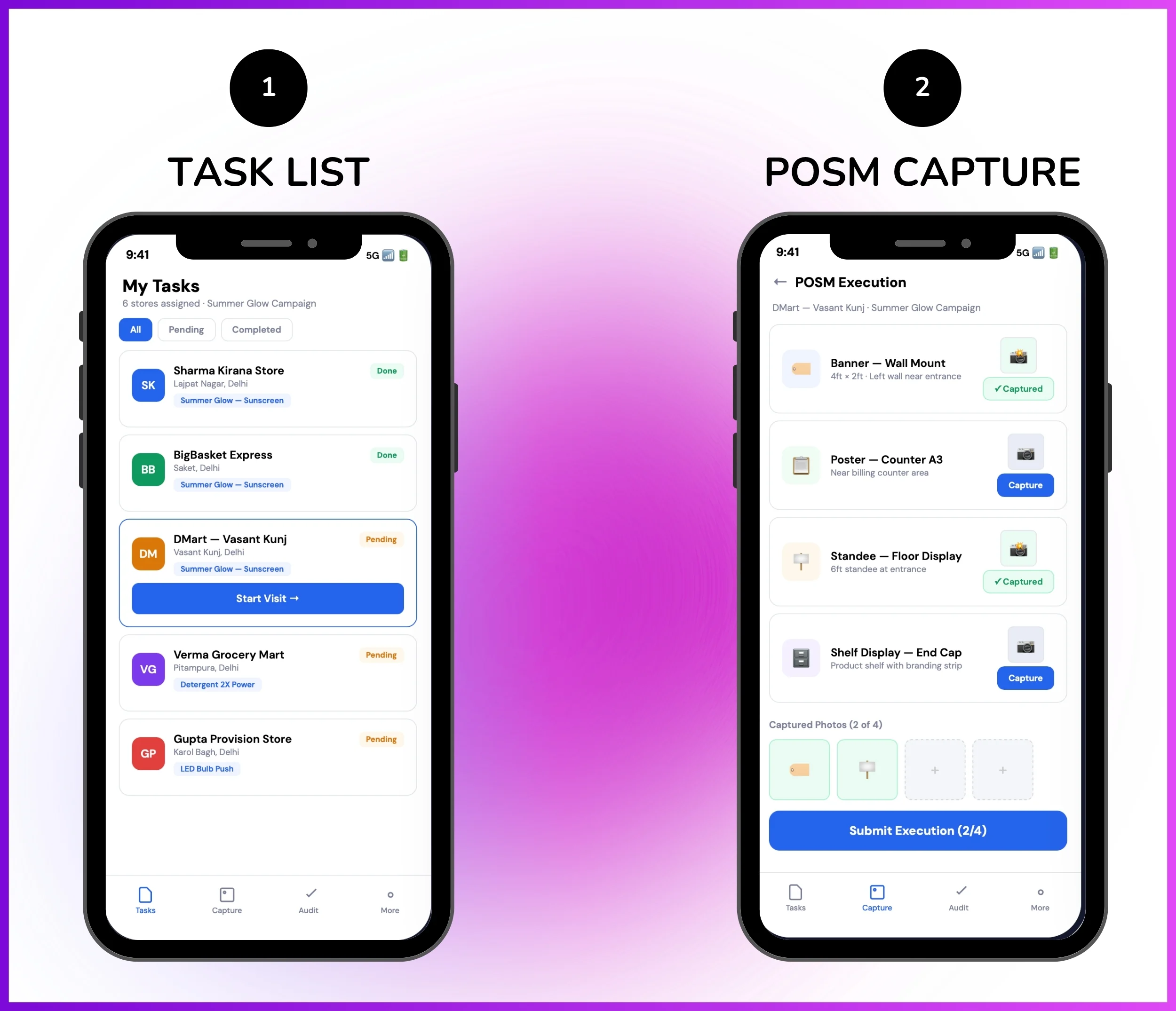 Task list and POSM capture mobile screen