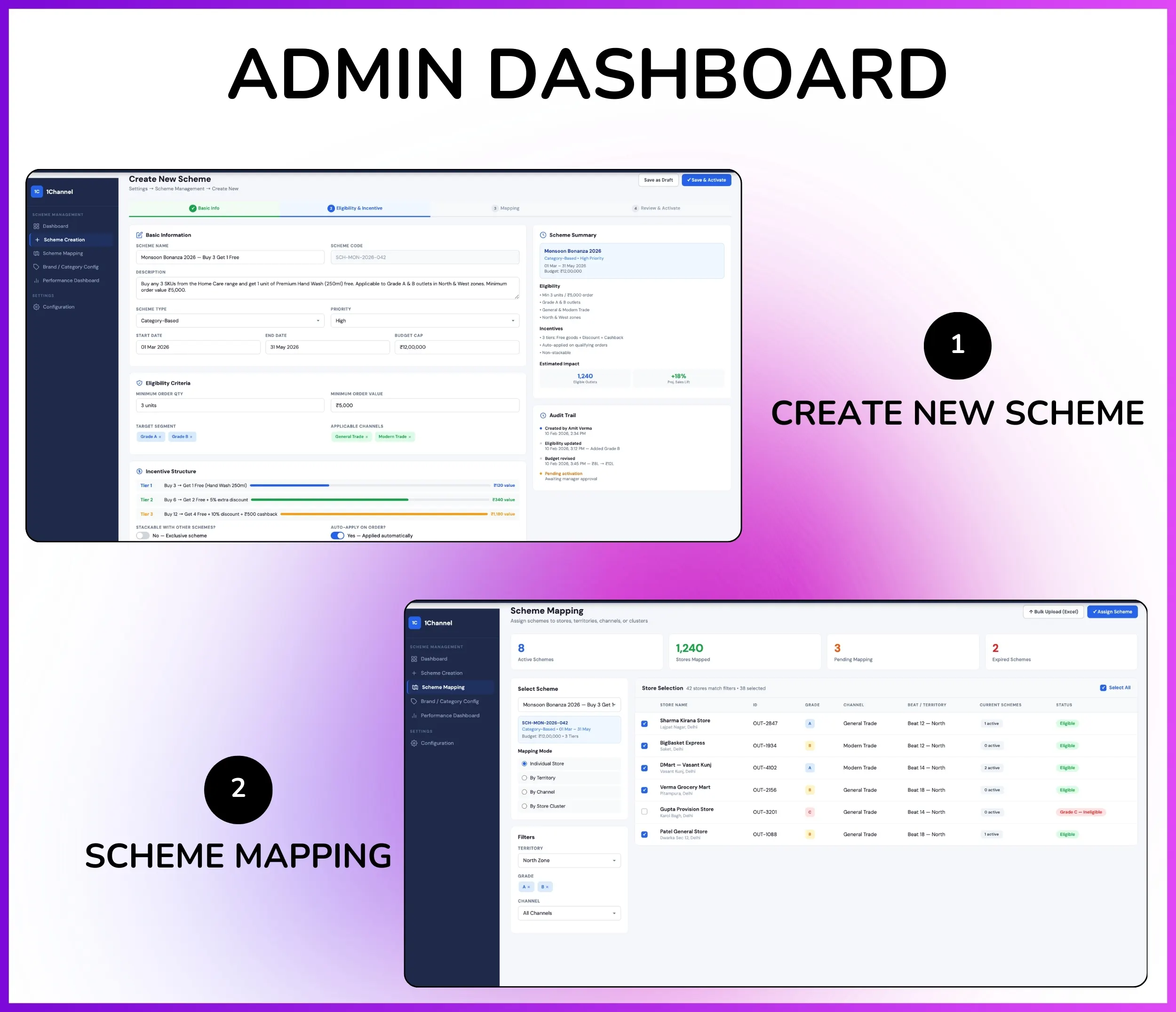 Admin panel for creating and mapping schemes