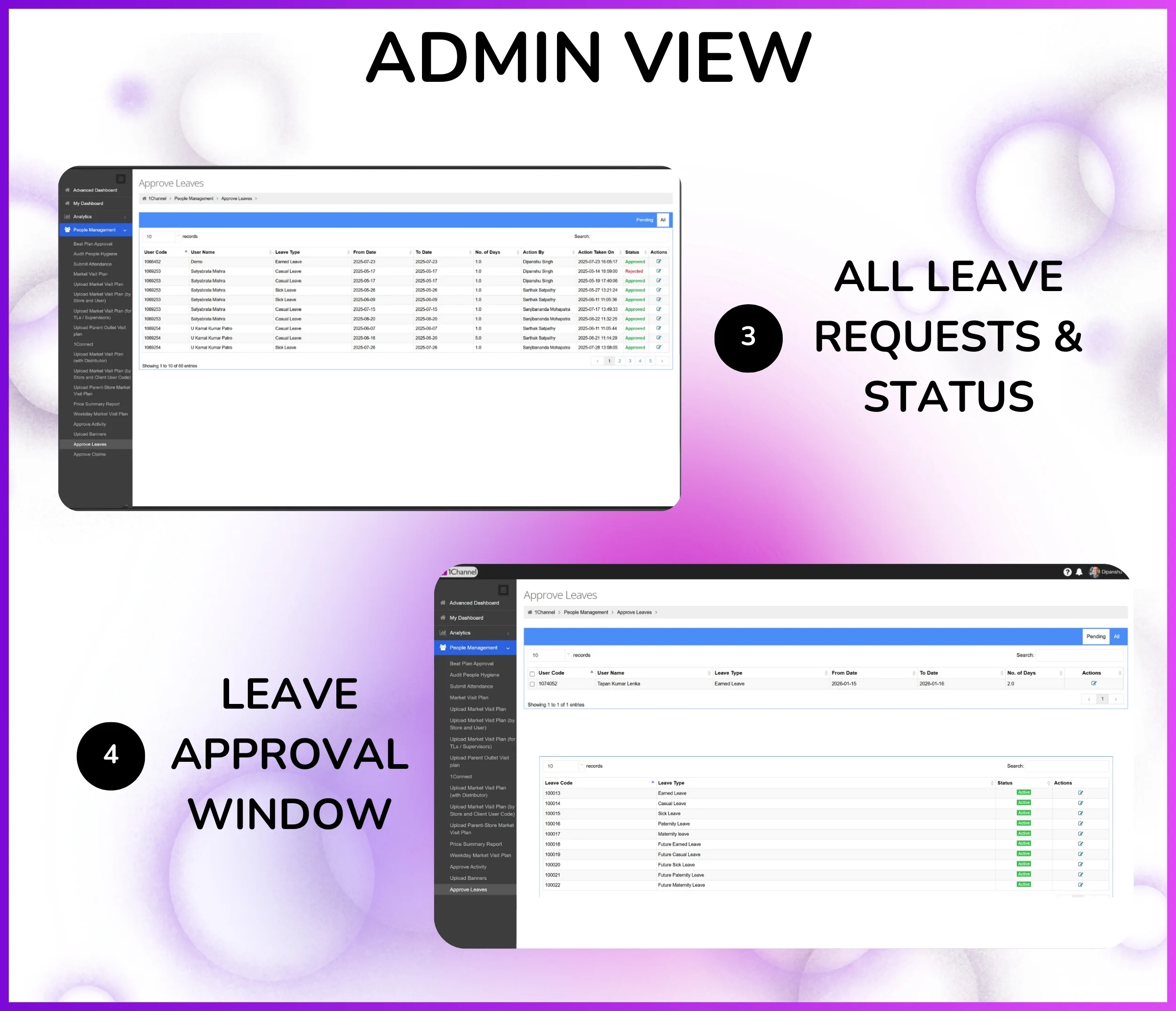 Leave balance upload and download screen