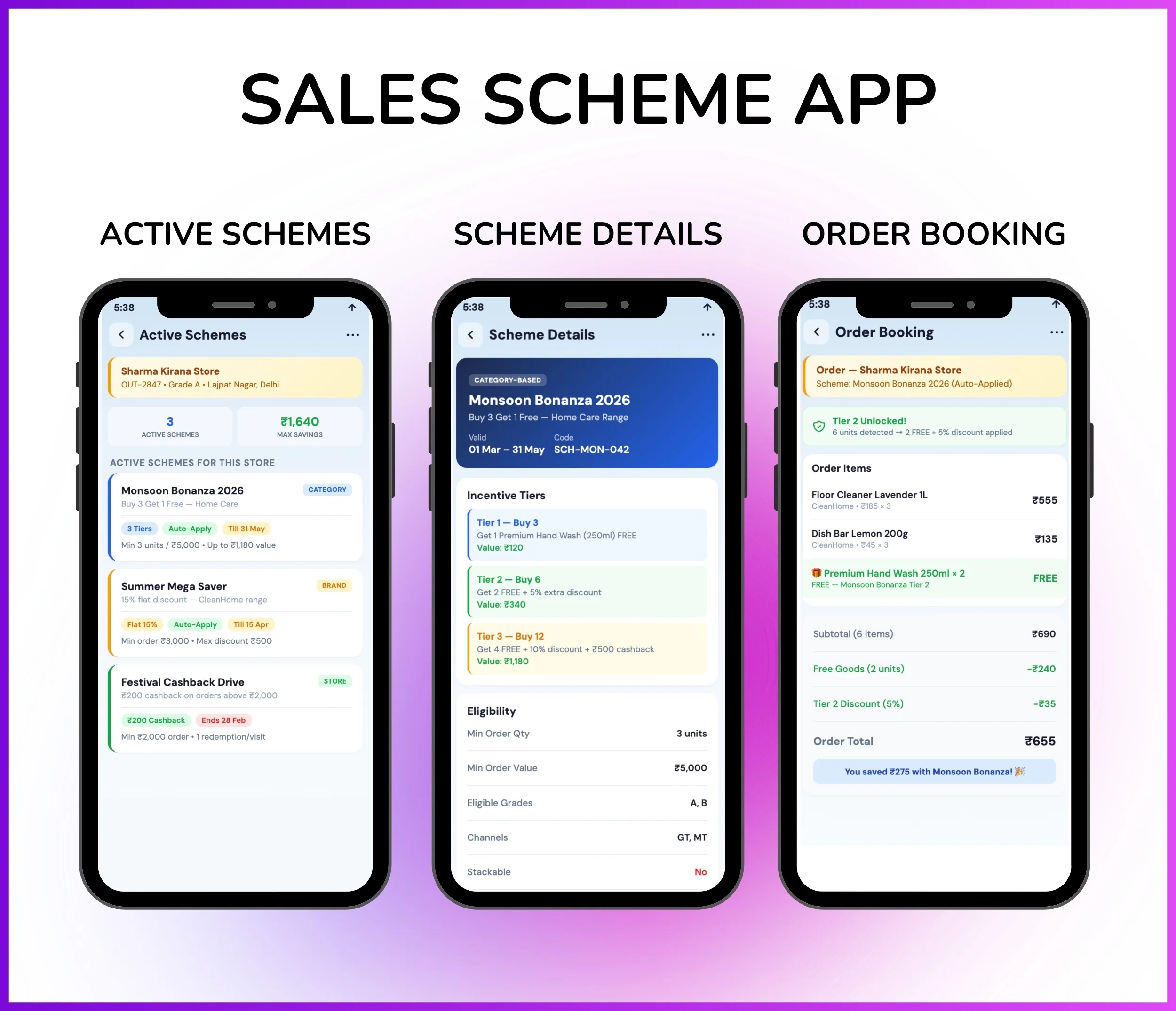 Mobile app with active schemes and order booking