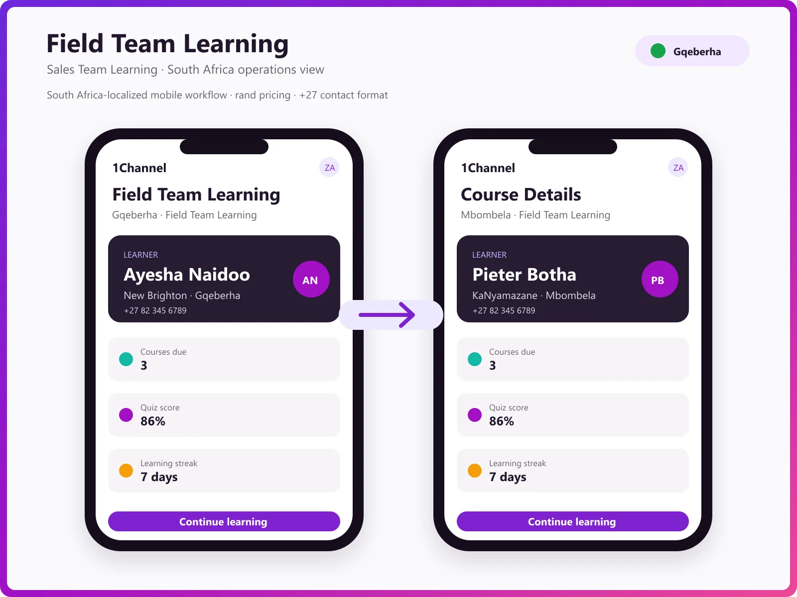 LMS mobile app for South African field sales team training