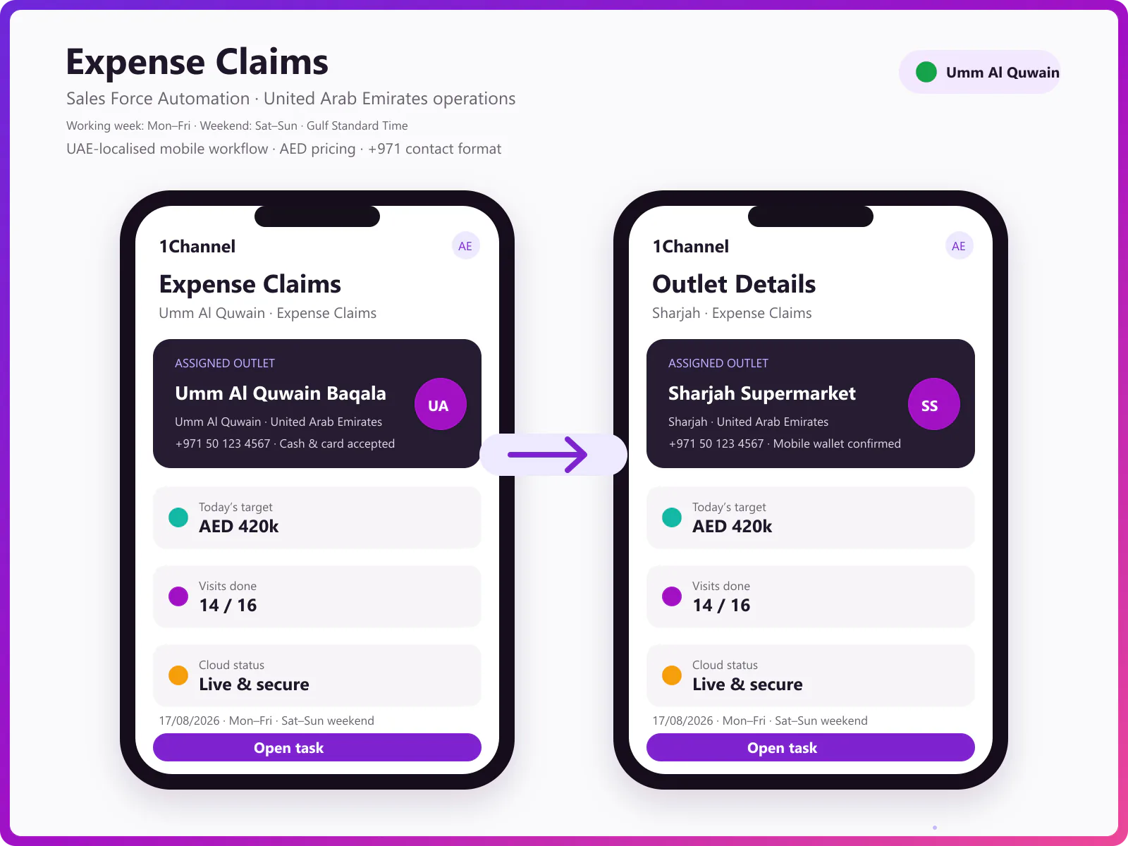Mobile app expense claim submission in AED