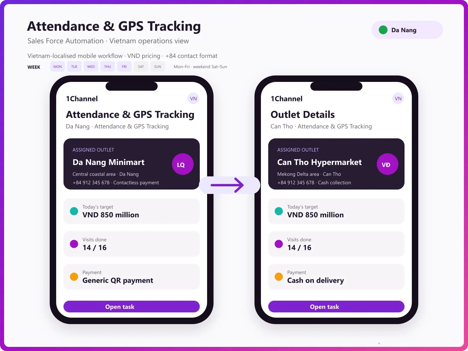 Mobile attendance marking screen with selfie capture and timestamp