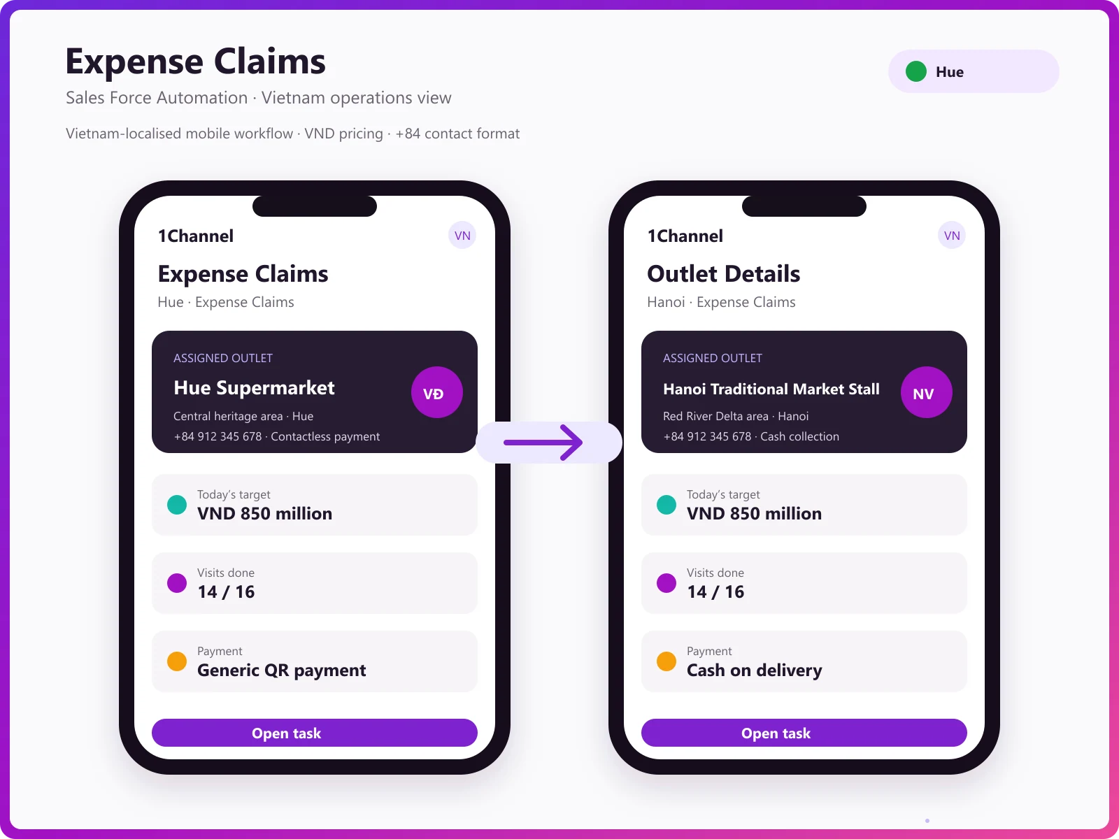 Mobile app expense claim submission with a VND amount